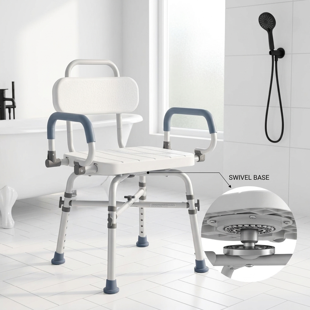 EverSteady swivel shower chair with 360-degree rotating seat and padded armrests