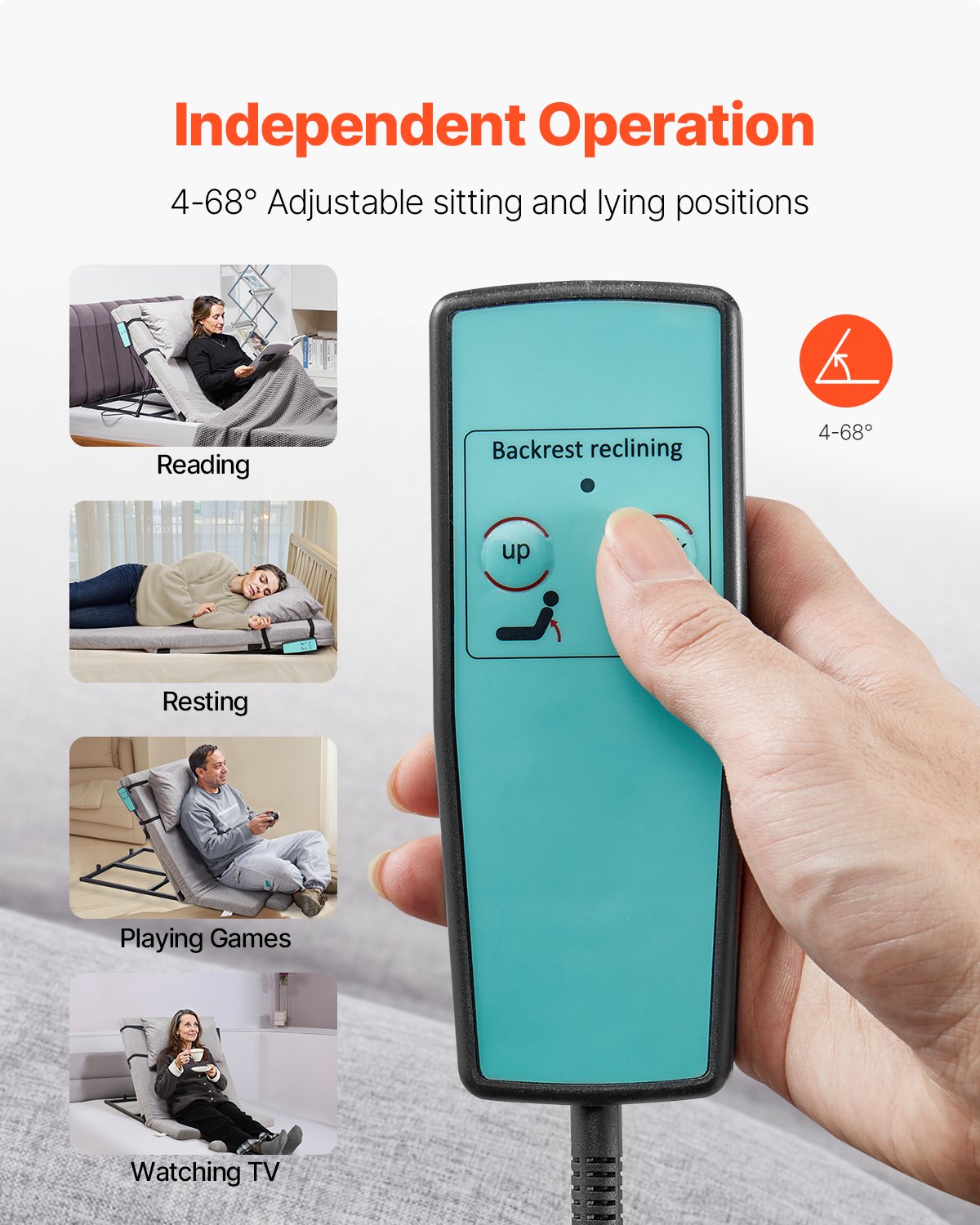 EverSteady Electric Lifting Bed Backrest full dimensions and features overview