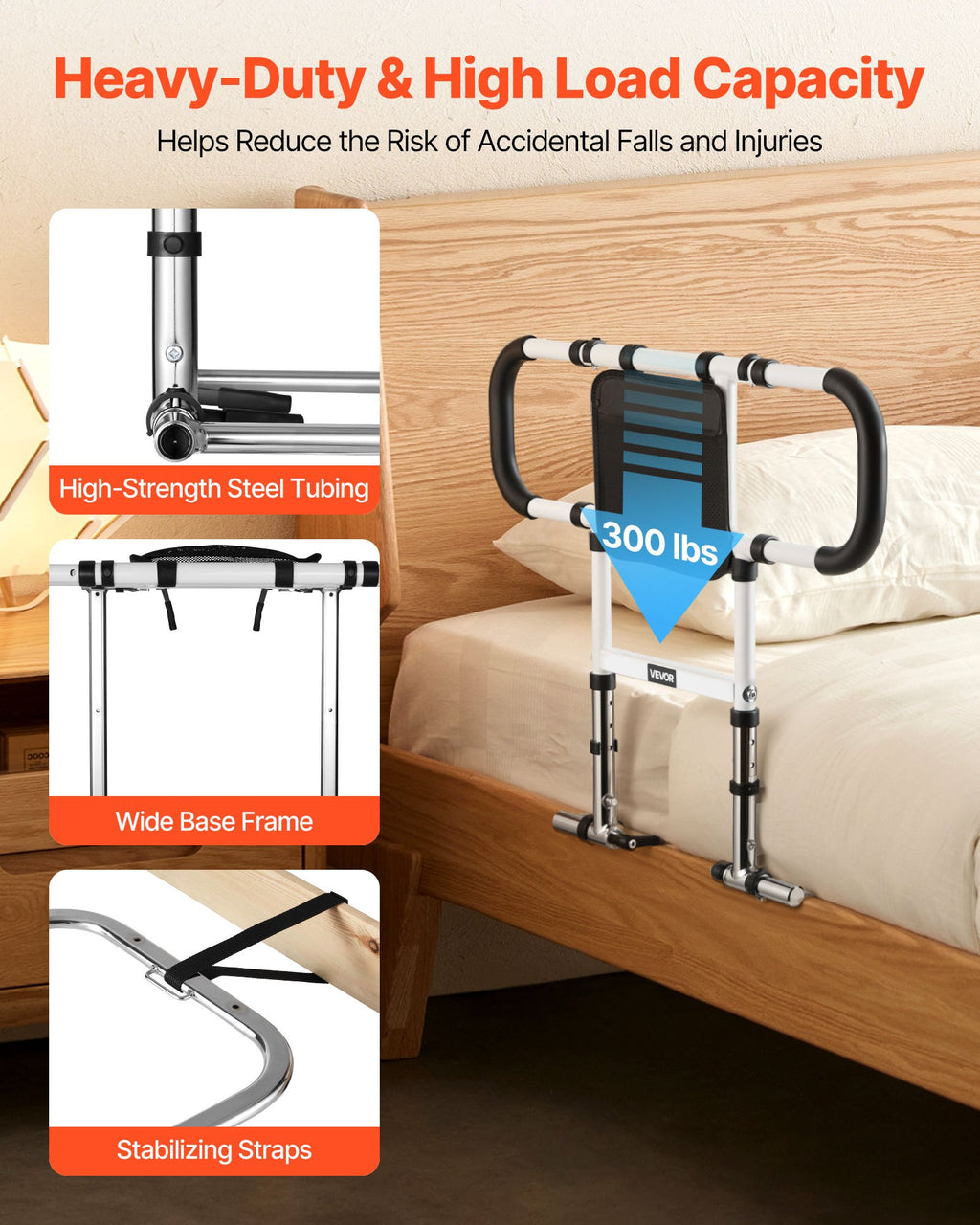 EverSteady bed rail folded flat for compact storage
