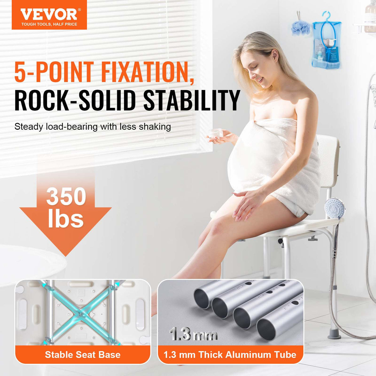 EverSteady Shower Chair with Back, white, full product view