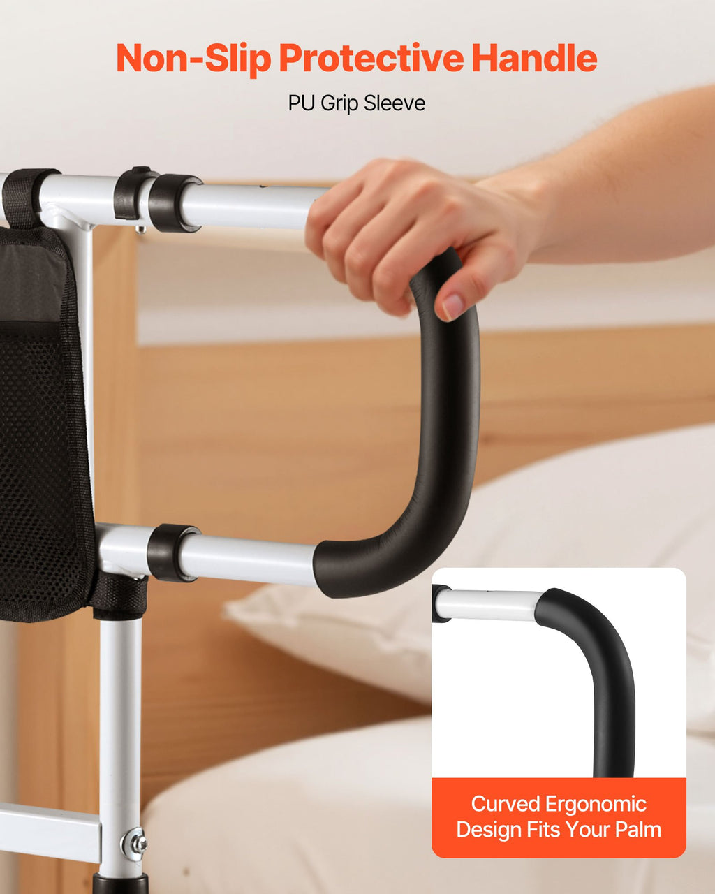 EverSteady bed rail storage pocket and side handle detail