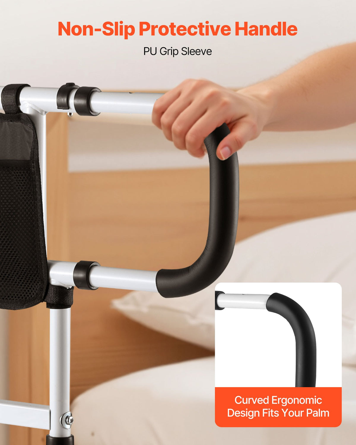 EverSteady bed rail storage pocket and side handle detail