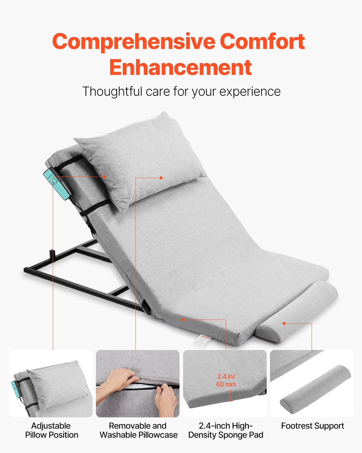 EverSteady Electric Lifting Bed Backrest headrest and legrest detail