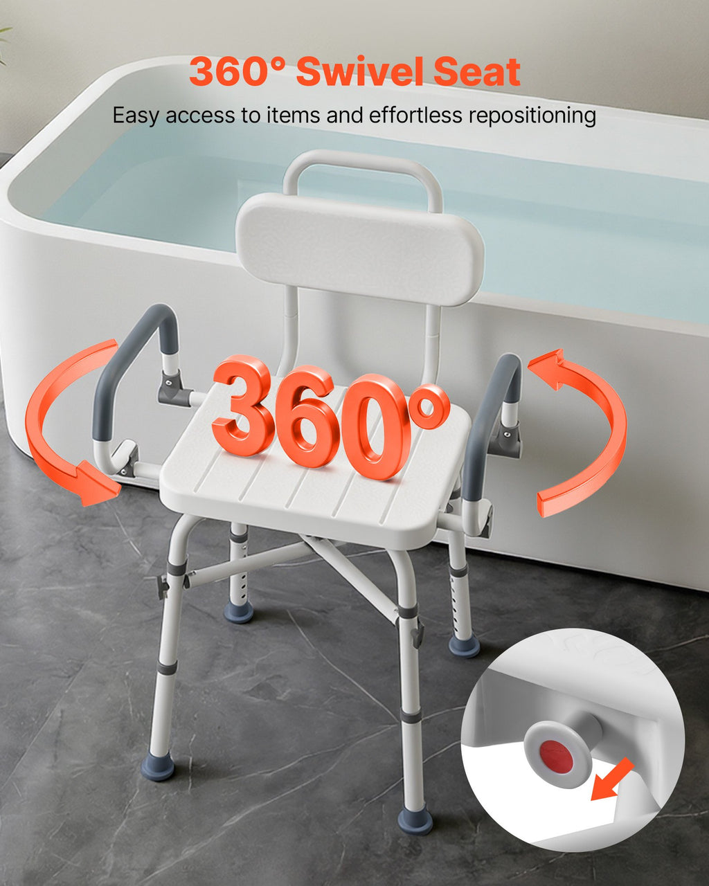 EverSteady Swivel Shower Chair padded armrests detail