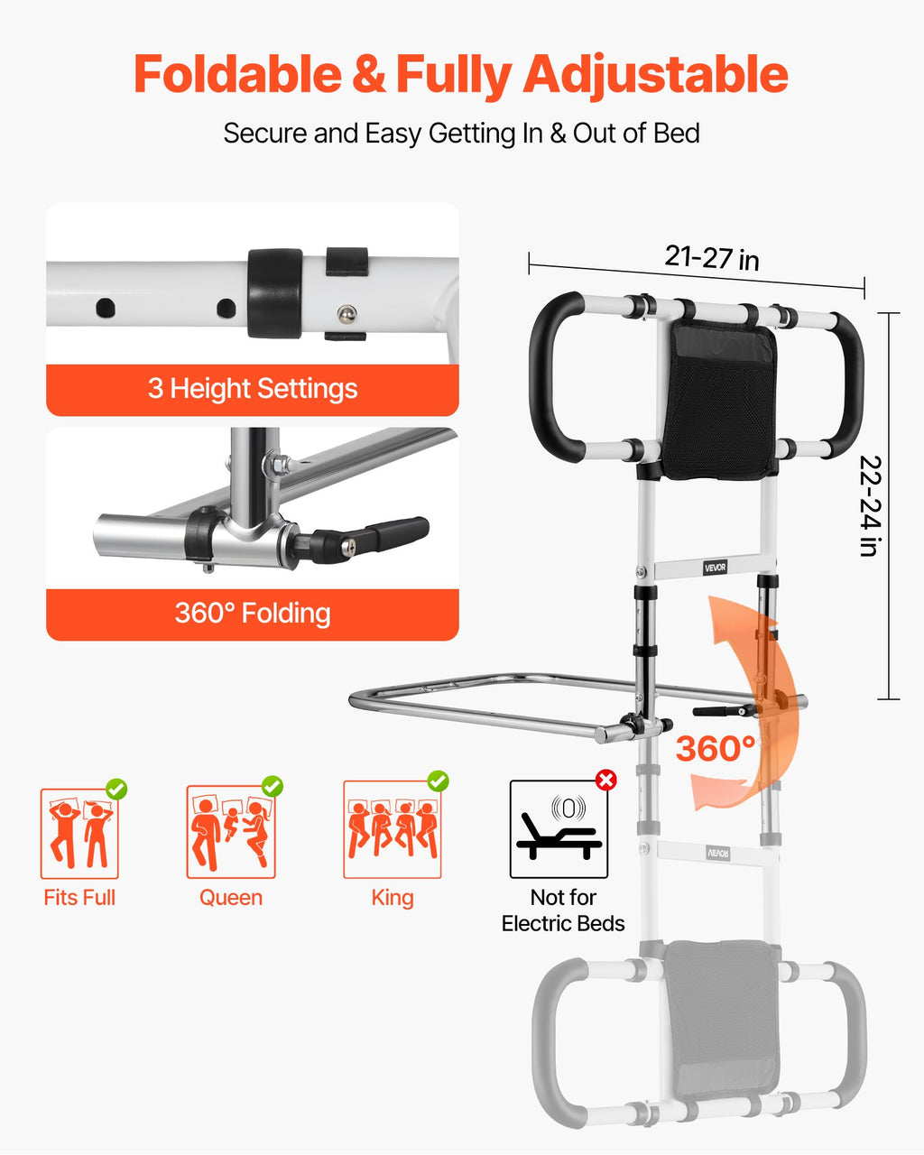 EverSteady bed rail height adjustment mechanism close-up